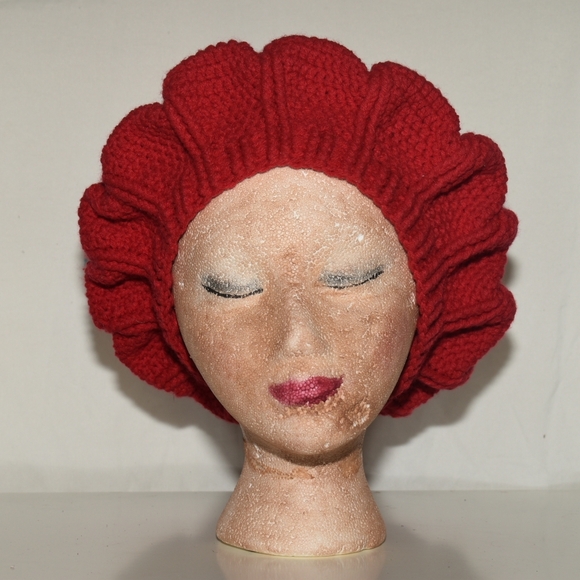 Red Designer Crochet Beret - Picture 2 of 9
